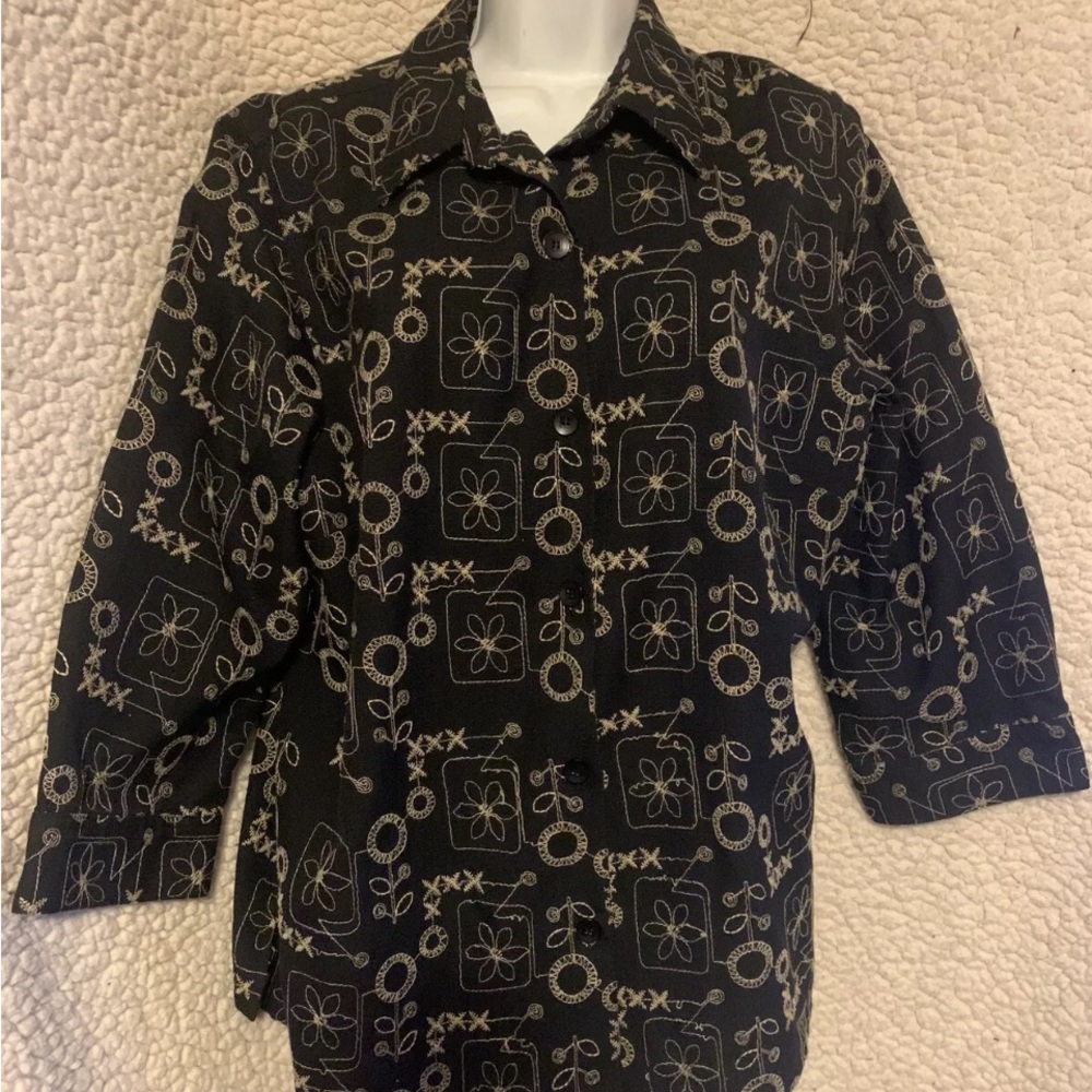 Alfred Dunner Black Lightweight Geometric Shirt Jacket